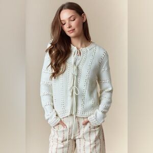 Urban Revivo Hole Stripe‎ Crochet Knit Tie Brushed Sweater Cardigan XL Size 10